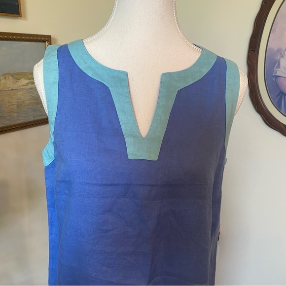 Sigrid Olsen • 100% Linen Periwinkle Sleeveless Dress w/ Mint Green Trim • Sz S - Picture 2 of 5